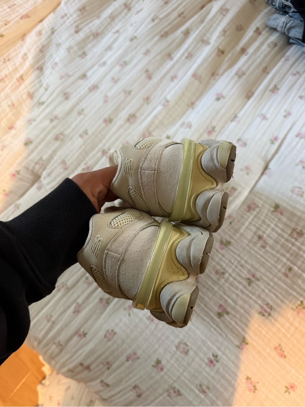 New Balance Women's Cream Mesh & Suede Sneakers - Picture 3 of 5